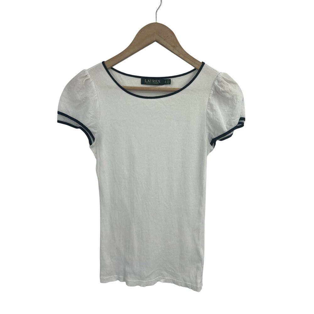 Lauren Ralph Lauren White Short Sleeve Tee with Navy Trim